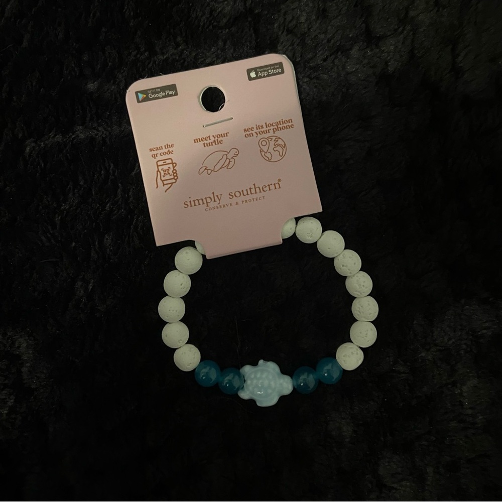 Simply Southern White and Blue Beaded Turtle Tracking Bracelet